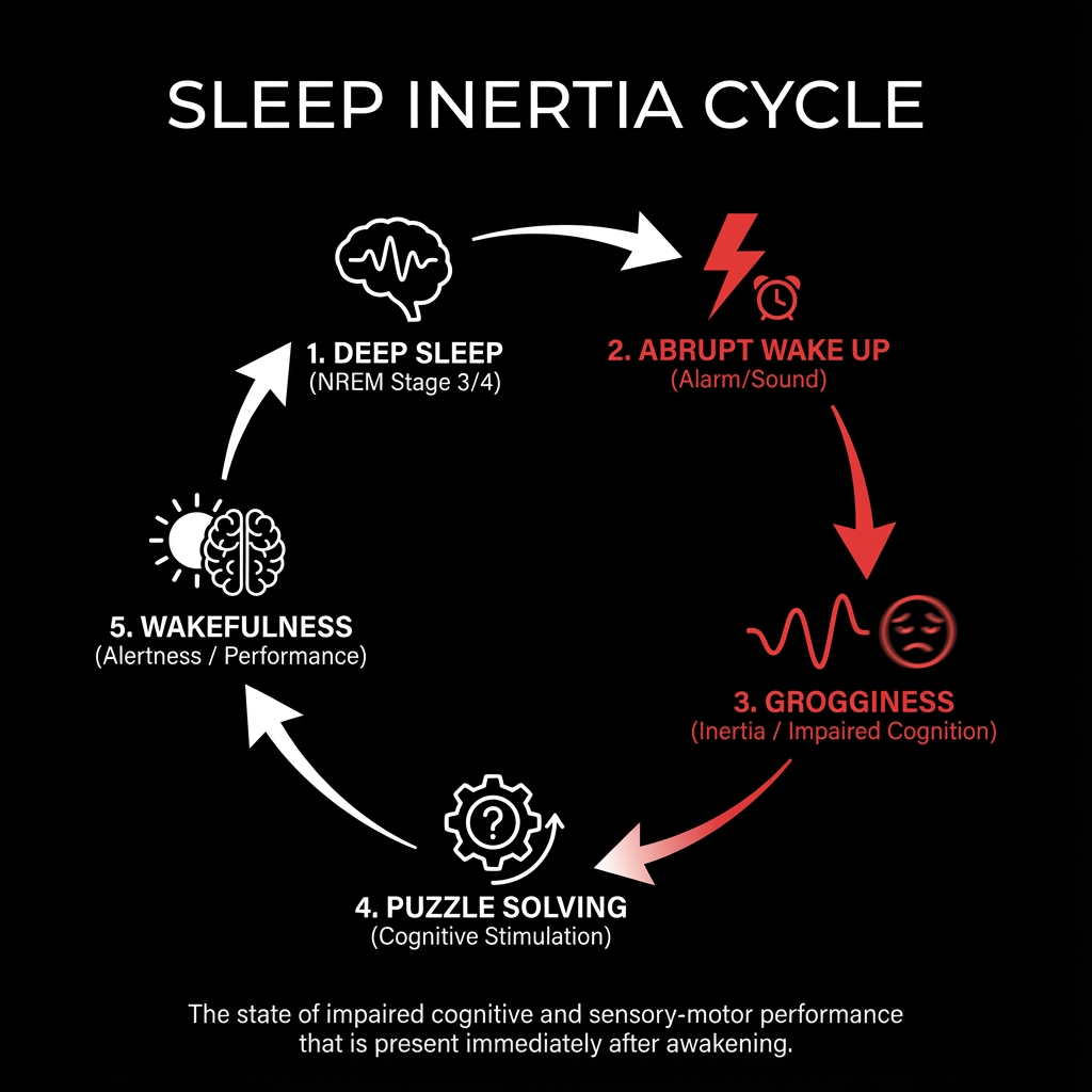 Detailed diagram showing the biological stages of sleep inertia